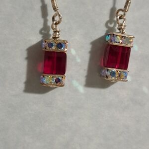 Elegant Red and White Swarovski Crystal Drop Earrings